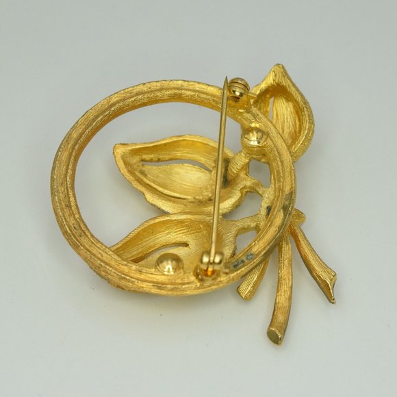 MCM Vintage BSK  Flower Buds In Bloom Brooch Gold Tone & Rhinestone - Picture 4 of 9